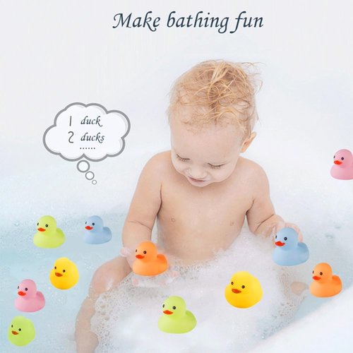 50 Pcs Multicolor Mini Rubber Ducks Baby Bath Toy ,Children Squeak and Float Colored Small Ducks in Bulk Toddlers Shower Duck Decorations Party Favors