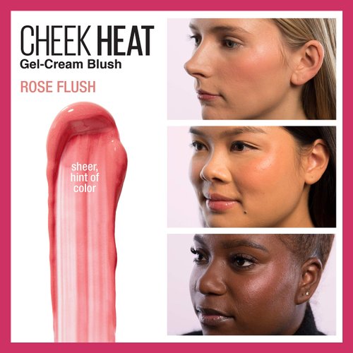 Maybelline Cheek Heat Gel-Cream Blush Makeup, lightweight, Breathable Feel, Sheer Flush Of Color, Natural-Looking, Dewy Finish, Oil-Free, Rose Flush, 1 Count