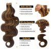 Body Wave Tape in Hair Extensions Human Hair, Medium Brown Balayage Cameral Blonde Highlights Tape in Hair Extensions for Women Seamless PU Skin Weft Tape ins Human Hair Extensions 24 Inch 50g 20pcs