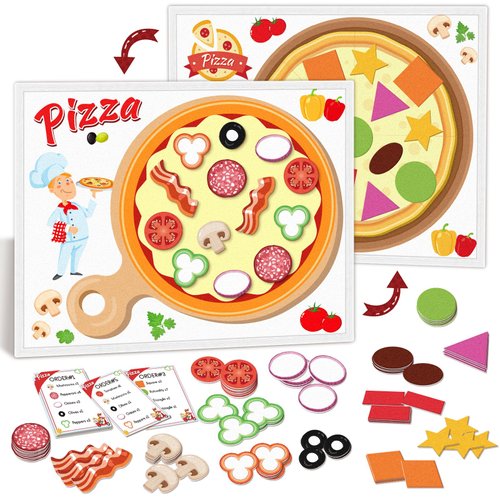 AKAYOK Pizza Counting Toddler Toys, Pizza Party Math Activity Bundle, Pretend Play, Educational Toys for Kids Toddler Number Learning Toys, Pizza Shapes, Double-Sided Pizza Felt Board