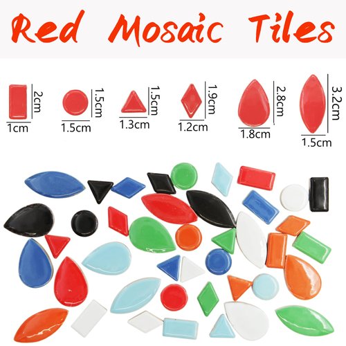 Red Mosaic Tiles Raindrops Shapes Mosaic Tile for Crafts Bulk, 50 Pieces Teardrop Shapes Mosaic Ceramic Tiles Multiple Colors Mosaic Ceramics Pieces for Mosaic Projects Home Decoration