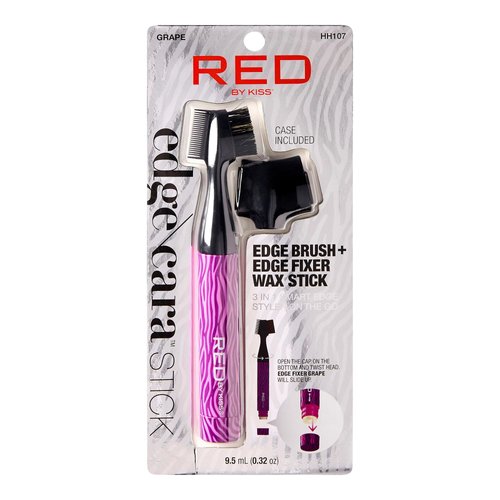 Red by Kiss Edge Brush with Edge Fixer Wax 3 in 1 Edge Control Styler, Boar Bristle Brush, Purple, for Women Styling