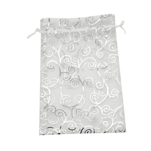 SUNGULF 50pcs Organza Pouch Bag Drawstring 6"x8" Strong Gift Candy Bag Jewelry Party Wedding Favor (Silver White)