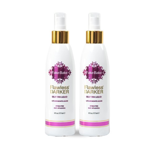 Fake Bake Flawless Darker Self-Tanning Liquid Streak-Free, Long-Lasting Natural Glow For All Skin Tones - Sunless Tanner Includes Professional Application Mitt, Black Coconut Scent - 6 oz (Pack of 2)