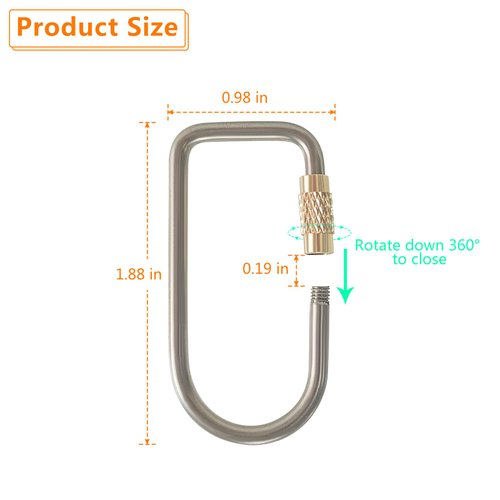BAMI-LEE House 2 Pcs Titanium Locking Carabiner Titanium Alloy U-shaped Key Chains Rings Buckles for Indoor Outdoor Use