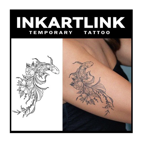 INKARTLINK Tattoo Tech, 2 Sheets Medium Semi Permanent Tattoo, Adult Art Design Temporary Tattoos, Lasts 1-2 Weeks, Waterproof, Realistic Look, No Adhesive, No Reflection (Lucky Fish Design)