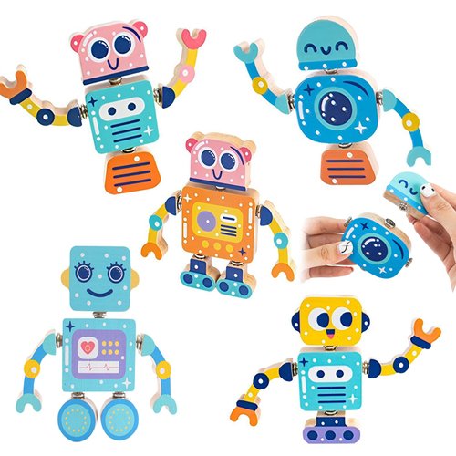 Wooden Snap-Together Building Toys, Robot Building Kit for Kids,STEM Building Blocks,Take Apart Playset 28pcs, Fine Motor Skill Montessori Educational Learning Toys Gift for 3 4 5 6 Years Kids