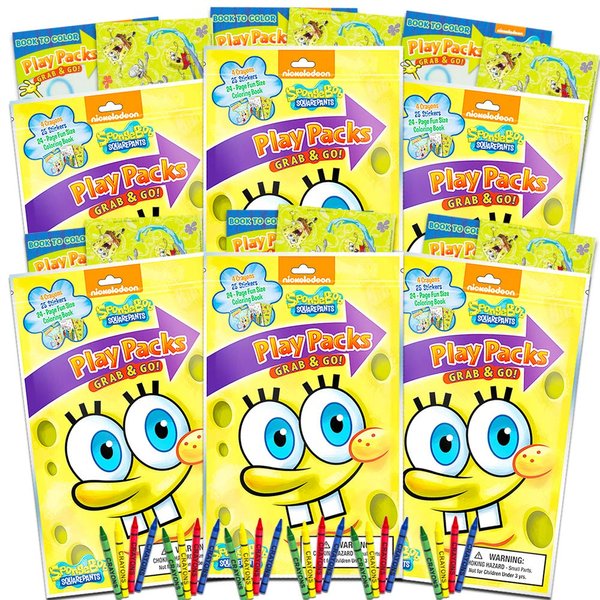 Nickelodeon Spongebob Squarepants Party Favors Pack ~ Bundle of 6 Spongebob Squarepants Play Packs with Stickers, Coloring Books, Crayons (Spongebob Party Supplies)