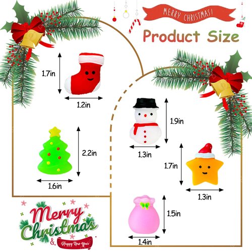 Hatende 80PCS Random Christmas Mochi Squishy Toys Squishies Christmas Toys for Kids Girls Boys Toddlers Christmas Party Favors, Stress Relief Toys Classroom Prizes Stocking Stuffers Gifts