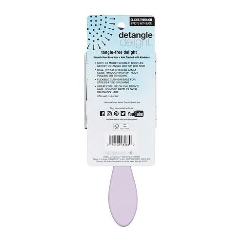 Conair Detangle Delight Hair Brush | Stress-Free Brushing | For All hair Type| Wet and Dry Hair - Features flexible bristles, Light Purple - 1 Count (Assorted Color)