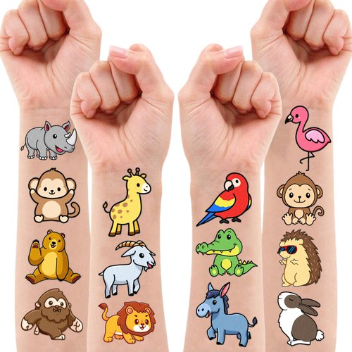 Zoo Temporary Tattoos (8 Sheets 97PCS) Jungles Party Decorations Supplies Favors Safari Animals Theme Birthday Cute Stickers Christmas Gifts for Boys Girls Class School Prizes Carnival
