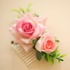 Fangsen Wedding Pink Flower Hair Comb Clips Wedding Floral Headpiece Hair Accessories for Brides and Bridesmaids