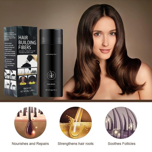 Hair Building Fibers, Hair Fiber Powder ThickeningWaterproof Cover Up Eyebrow Contour-Stick Root Edge Filling Powder Hair Fibers for Thinning Hair for Women and Men (0.99 oz, Dark Brown)