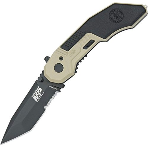 Smith & Wesson M&P SWMP3BSD 7.1in S.S. Assisted Folding Knife with 2.8in Serrated Tanto Blade and Aluminum Handle for Outdoor, Tactical, Survival and EDC