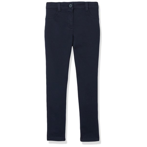 Nautica Girls' Big School Uniform Skinny Leg Pants, Elasticized Waistband with Button Closure, Functional Pockets, Stretch Twill Material, Navy, 14