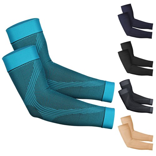 KEKING® Compression Arm Sleeves, Pair, Firm 20-30mmHg Graduated Compression Full Arm Support for Recovery, Pain Relief, Tendonitis, Golfers & Tennis Elbow Brace, Workouts Sports - Latex Free Blue M