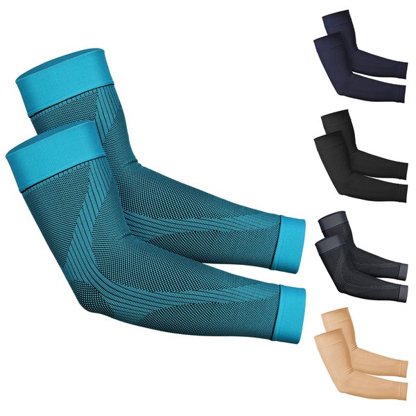 KEKING® Compression Arm Sleeves, Pair, Firm 20-30mmHg Graduated Compression Full Arm Support for Recovery, Pain Relief, Tendonitis, Golfers & Tennis Elbow Brace, Workouts Sports - Latex Free Blue M