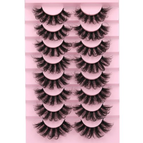 Mink Lashes Fluffy Wispy False Eyelashes 8 Pairs D Curl Faux Mink Lashes that Look Like Extensions Dramatic Long Volume Lashes Pack by Eefofnn