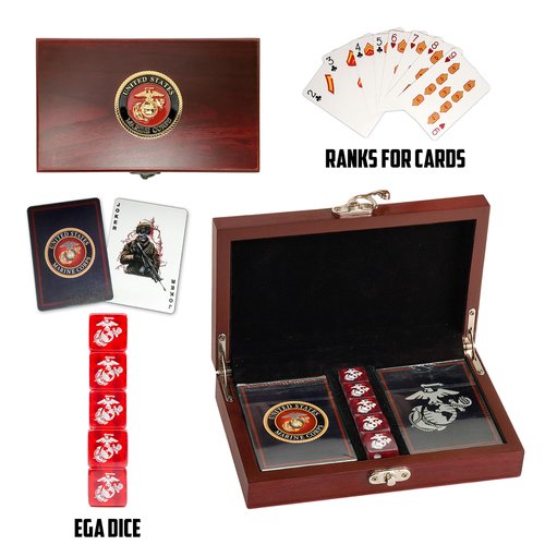 Marine Corps Gift Set | Playing Cards with USMC Dice | Officially Licensed Deck & EGA Dice | Great Gift for Marines | USMC Card & Dice Set