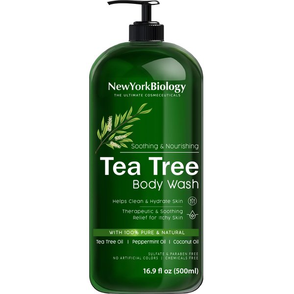 New York Biology Tea Tree Body Wash for Men and Women - Moisturizing Body Wash Helps Soothe Itchy Skin, Jock Itch, Athletes Foot, Nail Fungus, Eczema, Body Odor and Ringworm - 16.9 Fl Oz