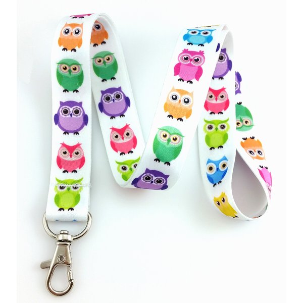 Bright Owl Print Lanyard Key Chain Id Badge Holder