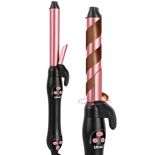 Ufree Rotating Curling Iron 1 Inch, Curling Wand, Automatic Hair Curler with Long Barrel Heating up to 430°F in 30S, 6 Gear Adjustable, 100-240V Dual Voltage Hair Crimper for Home & Travel
