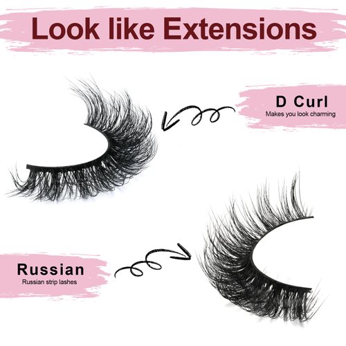 SONAFEEL Eyelashes Russian Volume Strip Lashes D Curl Mink Lashes Fluffy 20mm 10Pairs Curly Eyelashes Pack Dramatic Thick Lashes Look Like Extensions