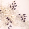 BERYUAN Purple Wedding Hair Comb with Crystal Rhinestone and Pearls, Silver Bride Hair Accessory for Brides