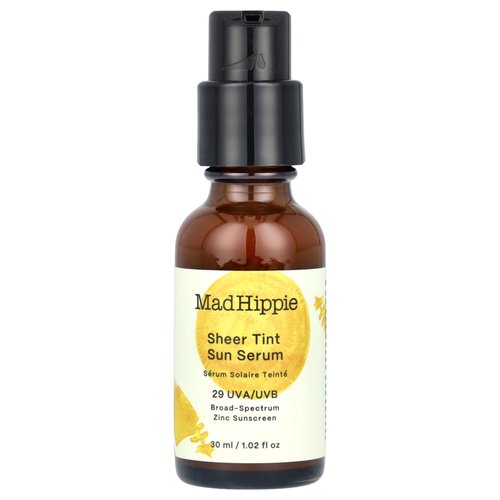 Mad Hippie Sheer Tint Sun Serum (Medium/Dark), Tinted Moisturizer for Face with SPF 29, Vitamin C, Hyaluronic Acid, Tinted Sunscreen for Face in a Recyclable Glass Bottle, Reef Safe, 1.02 Oz