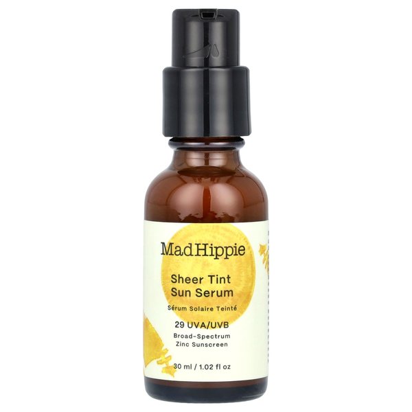 Mad Hippie Sheer Tint Sun Serum (Medium/Dark), Tinted Moisturizer for Face with SPF 29, Vitamin C, Hyaluronic Acid, Tinted Sunscreen for Face in a Recyclable Glass Bottle, Reef Safe, 1.02 Oz