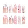 SINHOT Y2K Press on Nails Medium Almond Fake Nails with Glue Pink False Nails Stiletto Nails 3D Design Bowknot Ballerina Acrylic Nails 24pcs