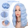 BEAUTIFA Light Blue Wig for Women Wavy Curly Light Blue Bob Wigs Middle Part 14 Inch Shoulder Length Heat Resistant Synthetic Colorful Wig