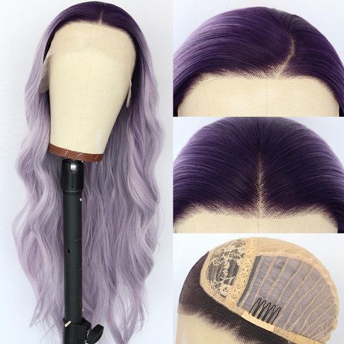 Heberac 13x3 Ombre Purple Synthetic Lace Front Wigs body wave loose wave hd lace front wigs water wave Glueless Pre Plucked Natural Hairlinelace front wig hair for Black Women