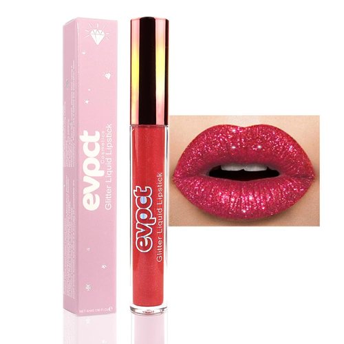 evpct 1Pcs Ruby Red Matte to Glitter Liquid Lipstick Lip Set Kit, Long Lasting Matte Diamond Glitter Lipstick Waterproof, Colorful Sparkly Glossy Metallic Shimmer Sparkle Lip Gloss for Women 03#