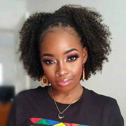 Legendhair Glueless Wig Human Hair Curly Bob Pixie Cut Headband Wigs Human Hair Afro kinky Curly None Lace Front Wigs for Black Women 180% Density Machine Made Headband Wigs Natural Color (8Inch)