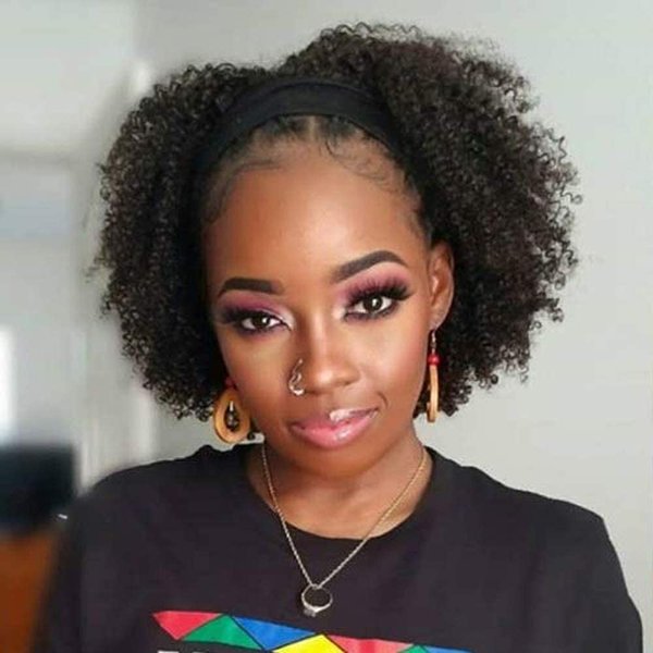Legendhair Glueless Wig Human Hair Curly Bob Pixie Cut Headband Wigs Human Hair Afro kinky Curly None Lace Front Wigs for Black Women 180% Density Machine Made Headband Wigs Natural Color (8Inch)