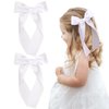 2Pcs Long Ribbon Hair Bows for Girls Hair Clip Silk Hair Bow Ribbon Hair Accessories for Baby Toddlers Infant Teens Kids (White)