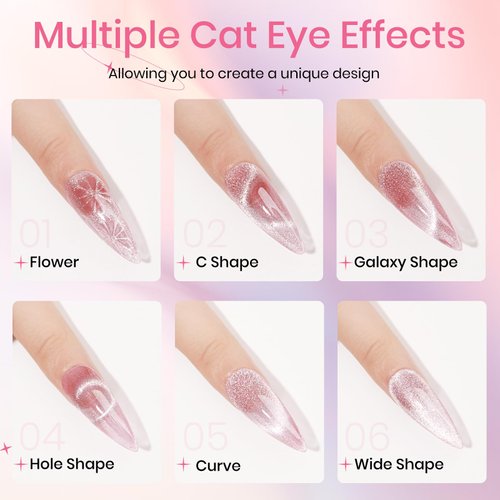 SUPWEE Crystal Cat Eye Gel Nail Polish 12 Colors Cateye Magnetic Nail Polish Gel Silver Nude Pink Cats Eye Gel Polish with Magnetic Stick Christmas Nail Art Manicure Salon DIY Home Gift for Women