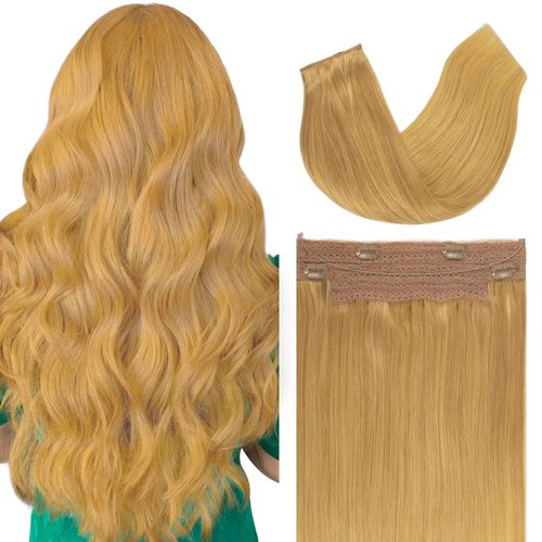 Anrosa Wire Hair Extensions with Invisible Line Honey Blonde 18 Inch Fish Wire Extensions Remy Hair Extensions Adjustable Clip in Layered Wire Hair Extensions 95Gram