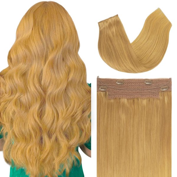 Anrosa Wire Hair Extensions with Invisible Line Honey Blonde 18 Inch Fish Wire Extensions Remy Hair Extensions Adjustable Clip in Layered Wire Hair Extensions 95Gram
