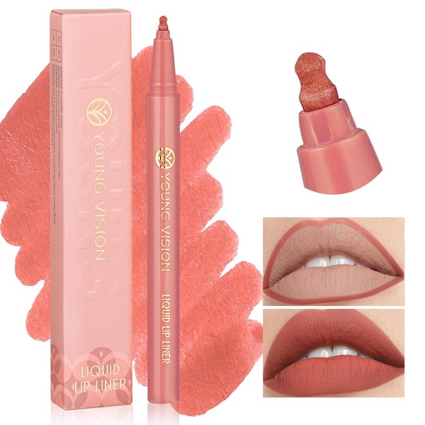 YOUNG VISION Gourd-Shaped Precision Liquid Lipstick & Lipliner - Nude Matte Perfection