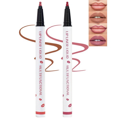 Lip Stain Marker Pen,2 Colors Nude Brown Pink Lip Liner Pencil,Matte Lip Tint Stain Liquid Lipstick,Longlasting Waterproof Precise Chisel Tip Smooth Lipliner,Natural Lip Makeup Gift for Women-05+07