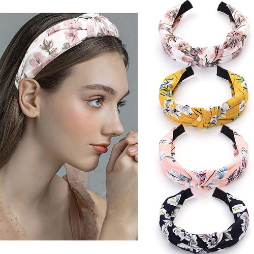 Gangel Boho Headbands Wide Floral Style Cloth Hair Bands Cute Knot Head Bands Fashion Headwear Accessory for Girls and Women(pack of 4)