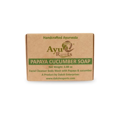 AyuRoots - Ayurvedic Papaya Cucumber Soap Bar All Natural Vegan Face & Body Skin Refreshing and Renewing Cleansing Handmade in India - 3.88 oz