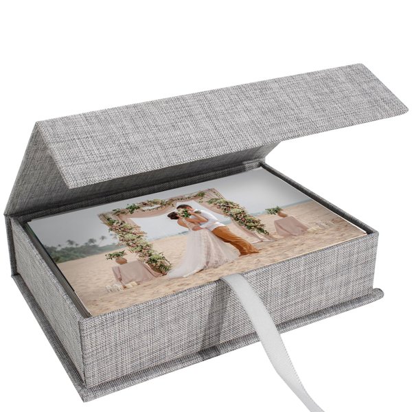 Hiwhy Photo Storage Box 4x6, Linen Photo Box, Memory Box Perfect to Store Your Photo, Pictures, Certificates, Scrapbooking Supplies, Keepsakes and Jewelry Grey