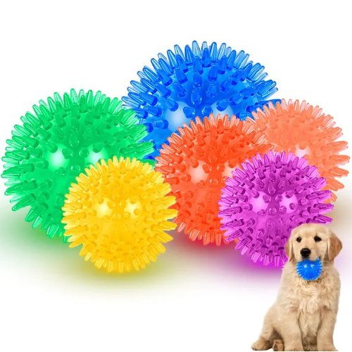Generic Squeaky Dog Toy Balls, 8-Pack, Assorted Colors, Spiky Texture for Dental Health, Durable & Safe Rubber for Teething, Ideal for Training & Playtime (Small), Blue, Orange, Green, Purple