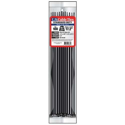 US Cable Ties SD17B100 17-Inch Standard Duty Cable Ties, UV Black, 100-Pack