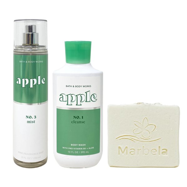Bath & Body Works Apple 2 Piece Bundle with a Natural Oats Bar Soap - Fragrance Mist and Body Wash - Full Size