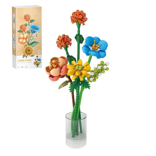 MEIEST Flower Bouquet Building Blocks Set,Mini Bricks Plant Botanical Collection Construction Building Toy,Creative DIY Artificial Flowers Home Decoration (Orange)