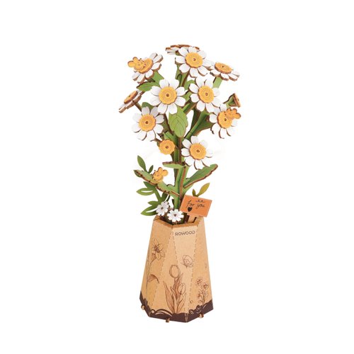 rowood 3D Puzzle Wooden Flower,DIY Flower Building Block Set Craft Kit for Kids,Mother's Day/Valentine's Day/Teacher's Day/Thanksgiving/Christmas/Birthday Gift for Mom/Grandma-Chamomile
